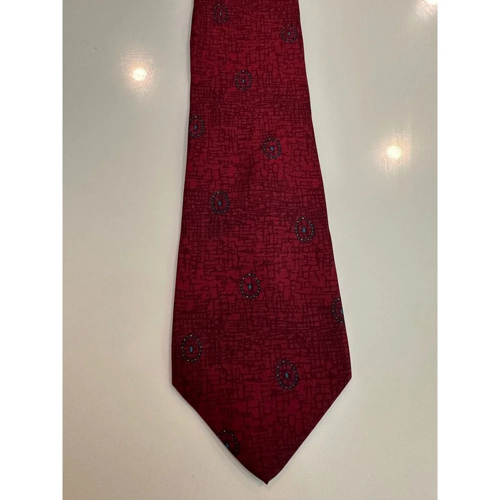 Valentino Cravatte Mens Silk Tie Burgundy Red Blue Medallion Made in Italy